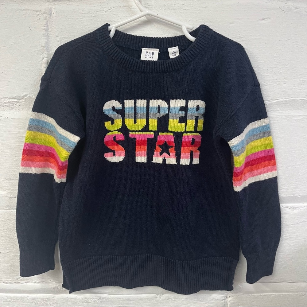 Gap Kids Navy Sweater Super Star rainbow lettering